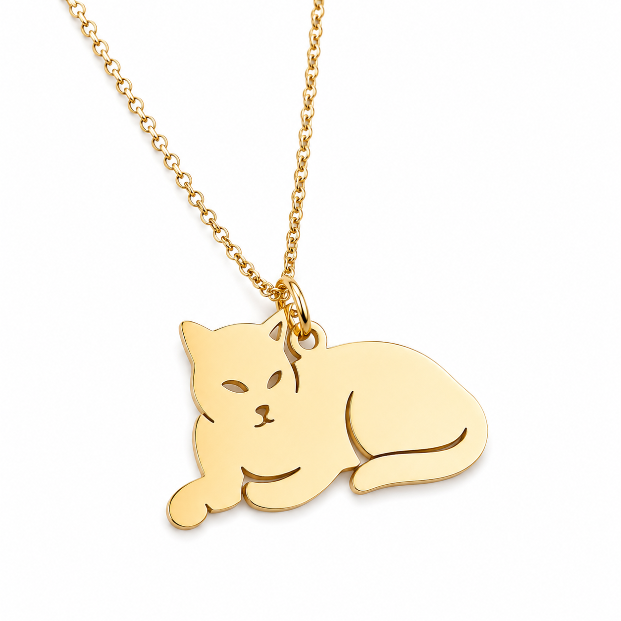 Cadena steel gold con pendiente grande en forma de Gato