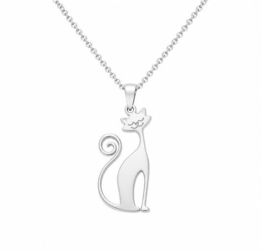 Cadena Stainless Steel con pendiente de gato color plata
