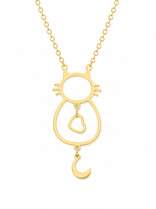 Cadena en acero inoxidable oro 316L con pendiente de gato