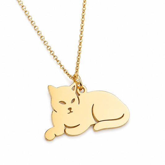 Cadena steel gold con pendiente grande en forma de Gato
