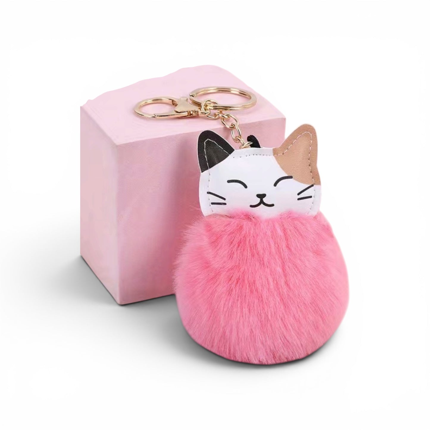 Llavero de gato con bolita peluda rosa