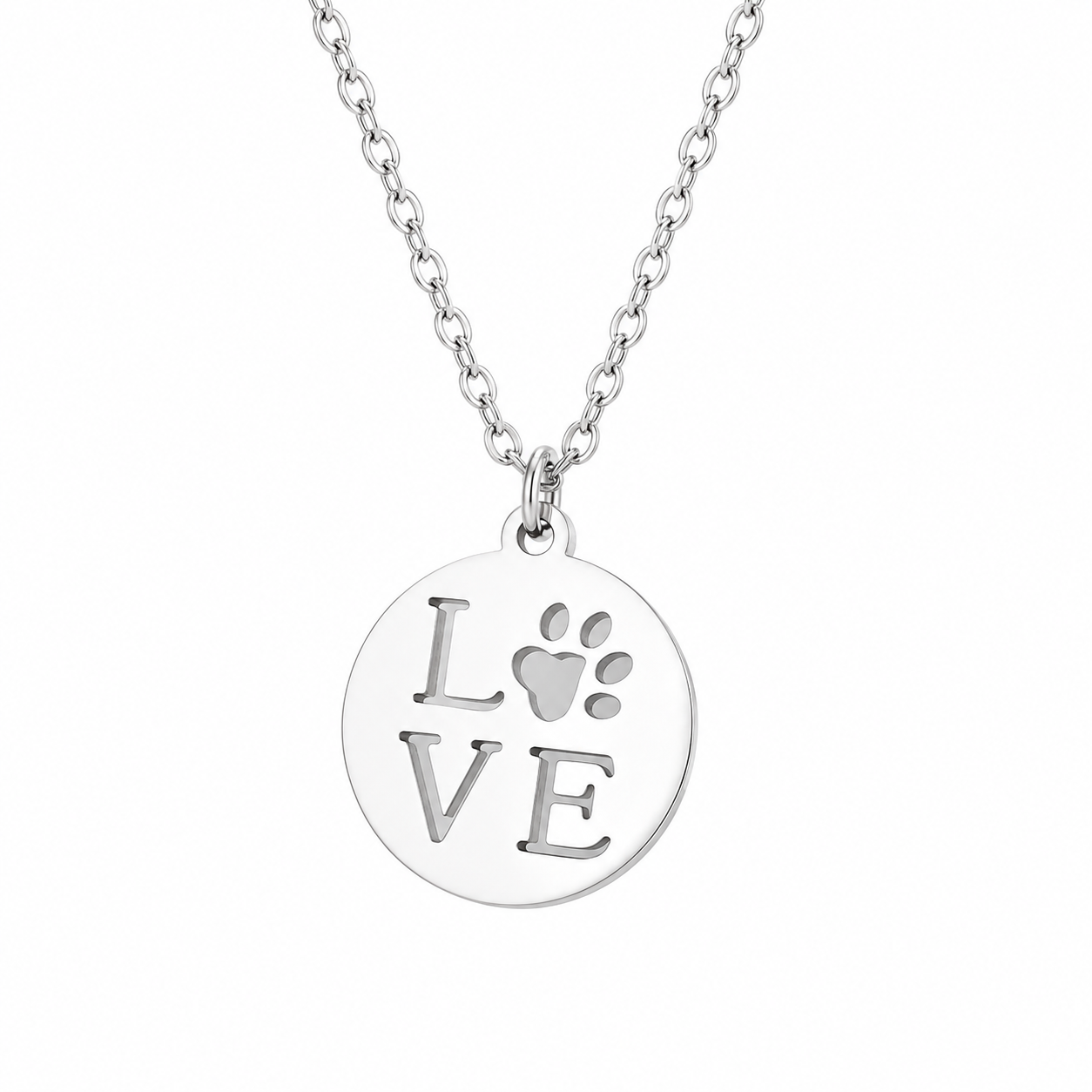 Cadena con pendiente Love en acero inoxidable 316L Plata