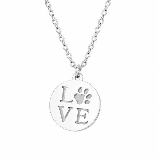 Cadena con pendiente Love en acero inoxidable 316L Plata