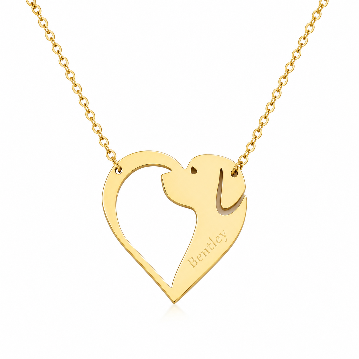 Cadena con dije de corazón y perro Steel Gold
