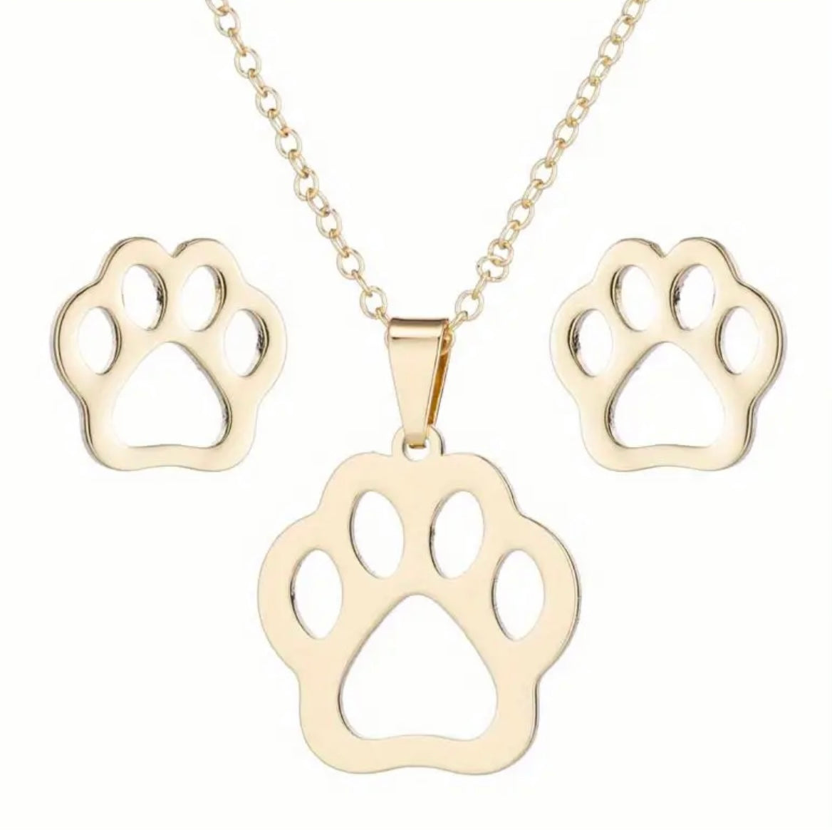 Conjunto de Cadena y Pantallas de huella de perro en acero inoxidable oro