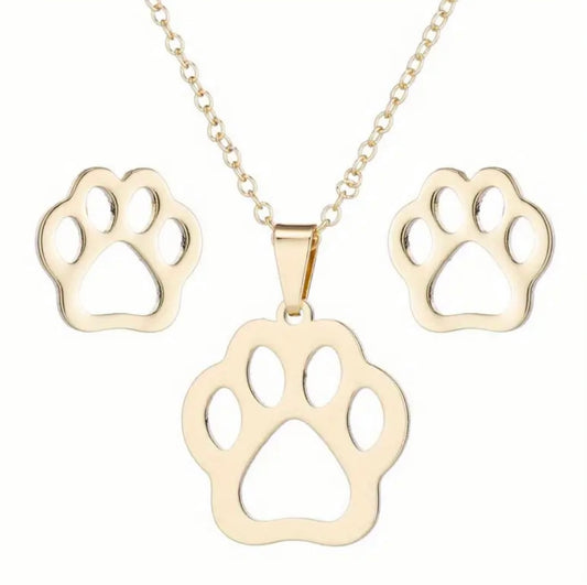 Conjunto de Cadena y Pantallas de huella de perro en acero inoxidable oro