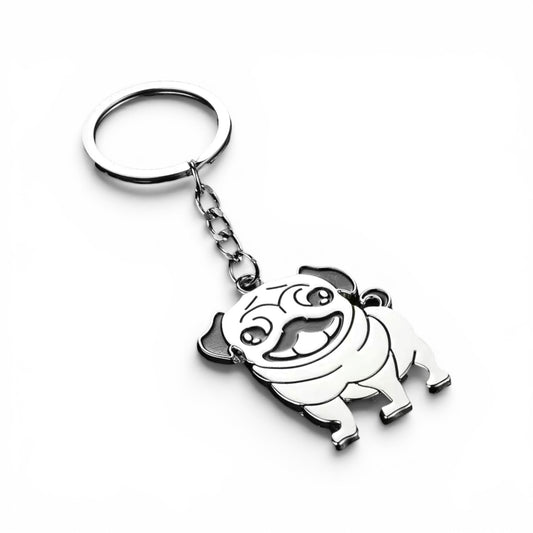 Llavero de perro pug en acero inoxidable